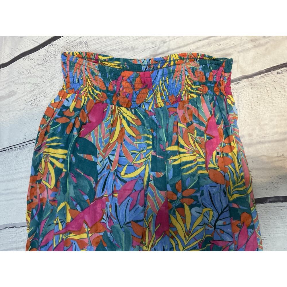 KONA SOL pink Green Orange Blue Floral Tropical Pullon Wide Leg Coverup Pants M - Picture 3 of 5